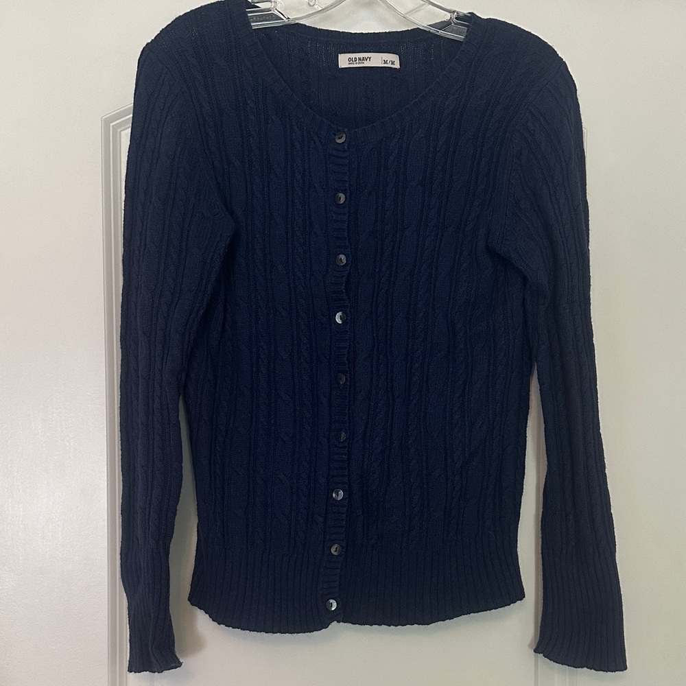 Dark Blue Cable Knit Cardigan